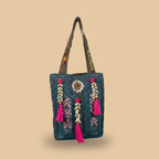 Shell Tassel Handcrafted Tote Bag — Teal Tapestry