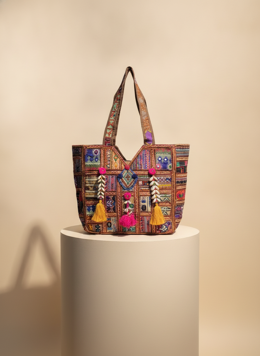 Shell Tassel Handcrafted Oversized Tote Bag — Ember Wayfarer