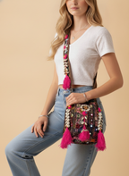 Shell Tassel Handcrafted Bucket Bag — Garnet Bloom (Medium)