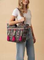 Shell Tassel Handcrafted Tote Bag — Walnut Tapestry