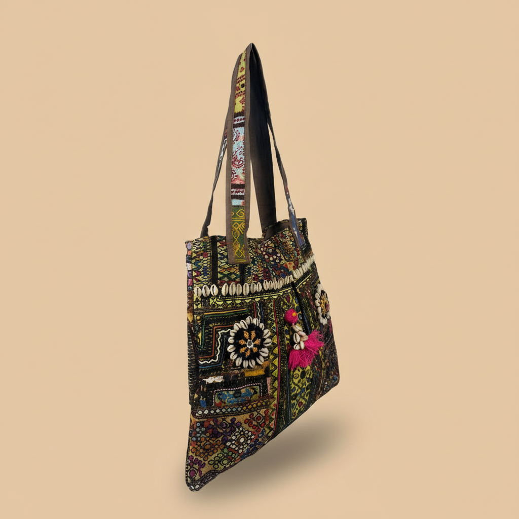 Shell Tassel Handcrafted Tote Bag — Emerald Darbar