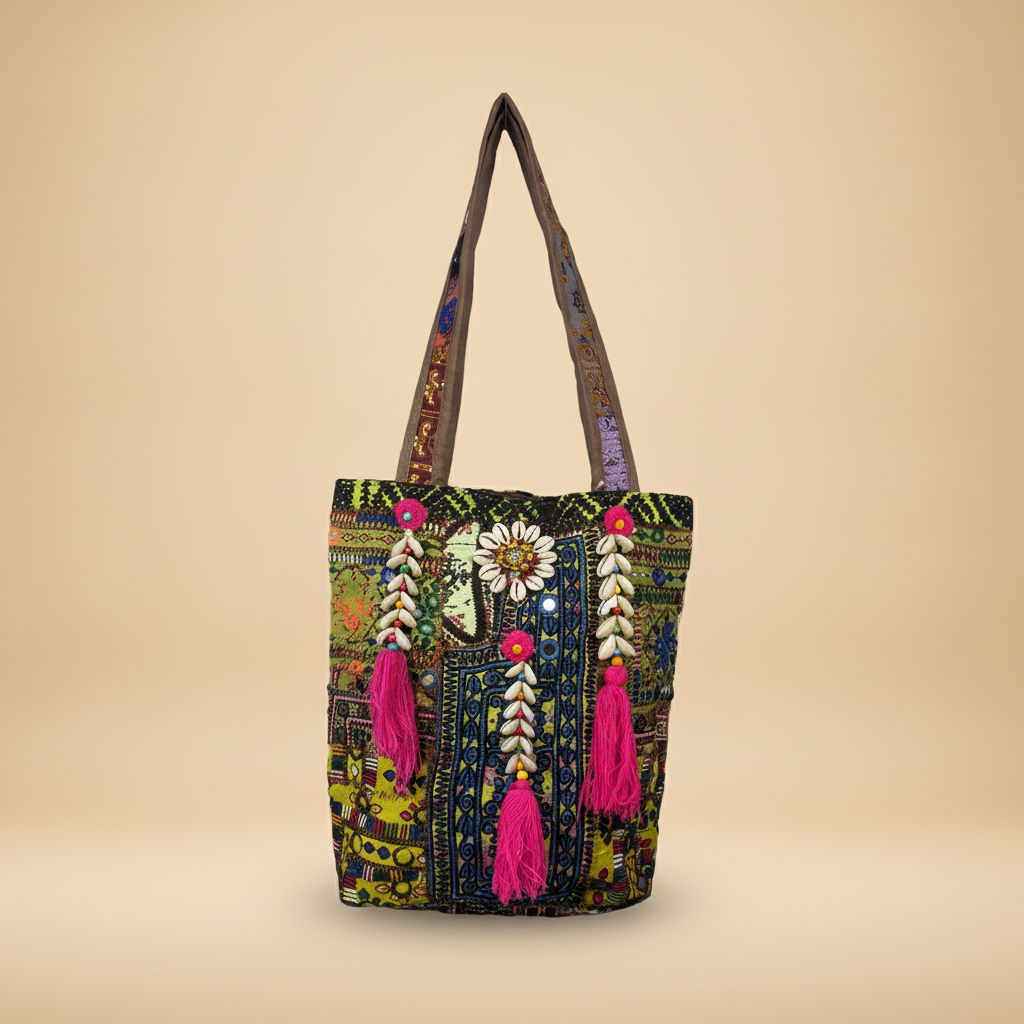 Shell Tassel Handcrafted Tote Bag — Moss Fringe