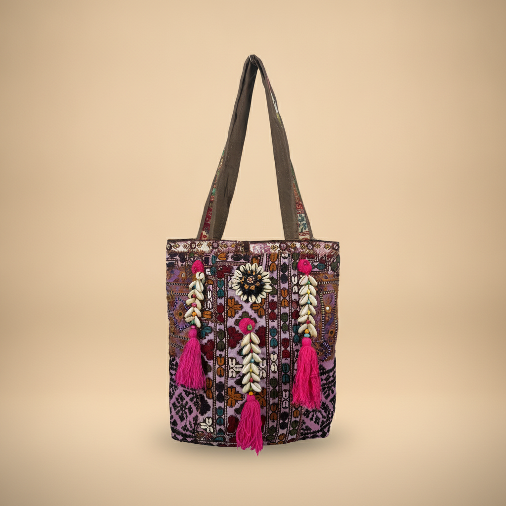 Shell Tassel Handcrafted Tote Bag — Walnut Mosaic