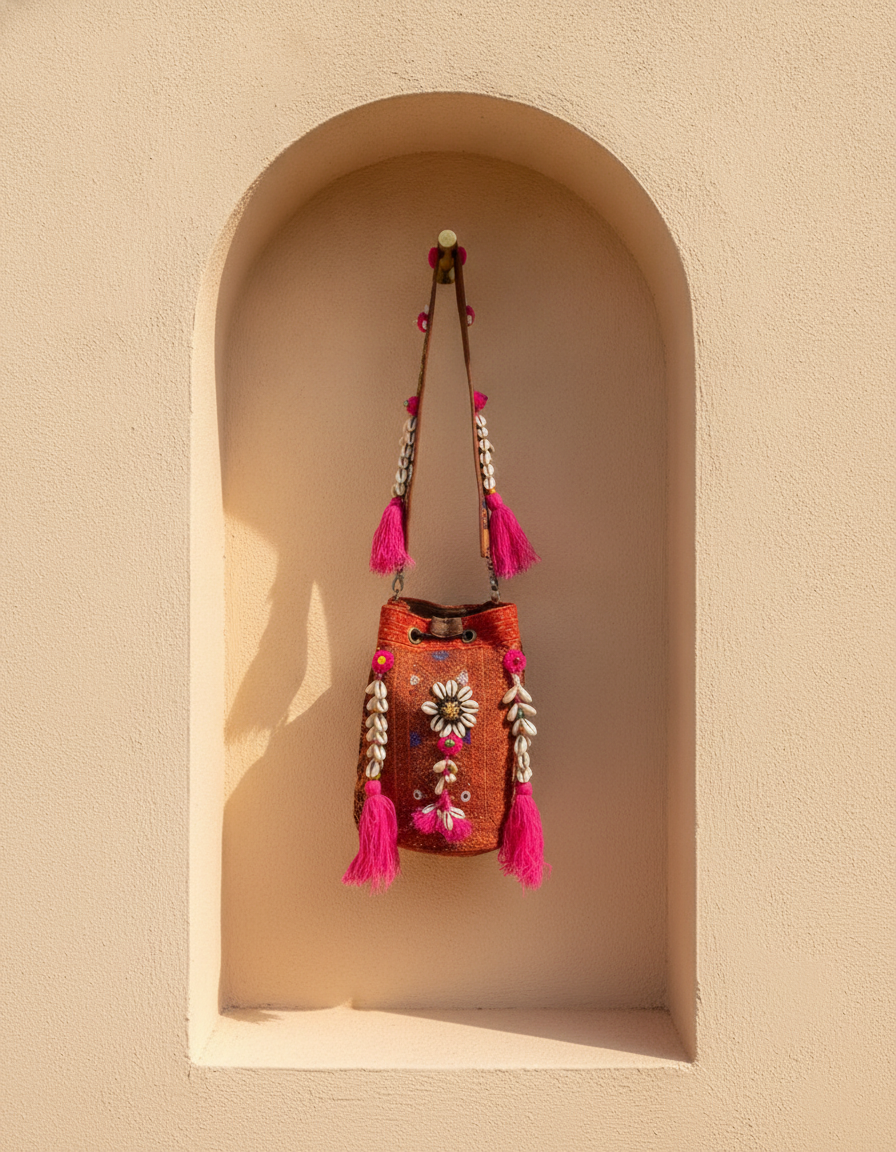 Shell Tassel Handcrafted Bucket Bag — Terracotta Spark (Medium)