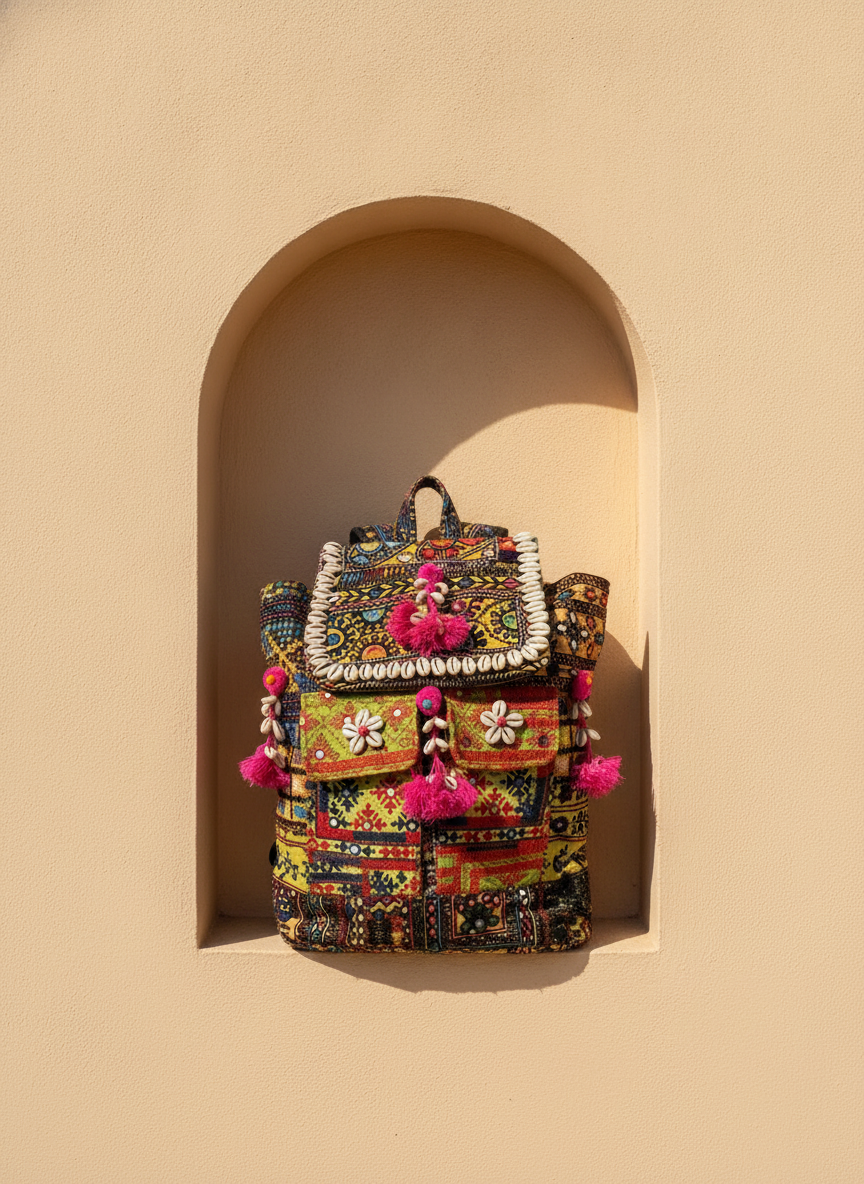 Shell Tassel Handcrafted Backpack — Marigold Compass