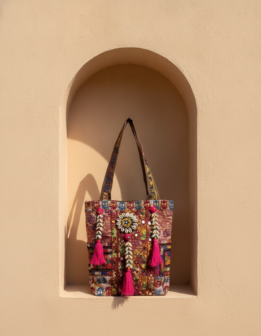 Shell Tassel Handcrafted Tote Bag — Wildflower Tapestry