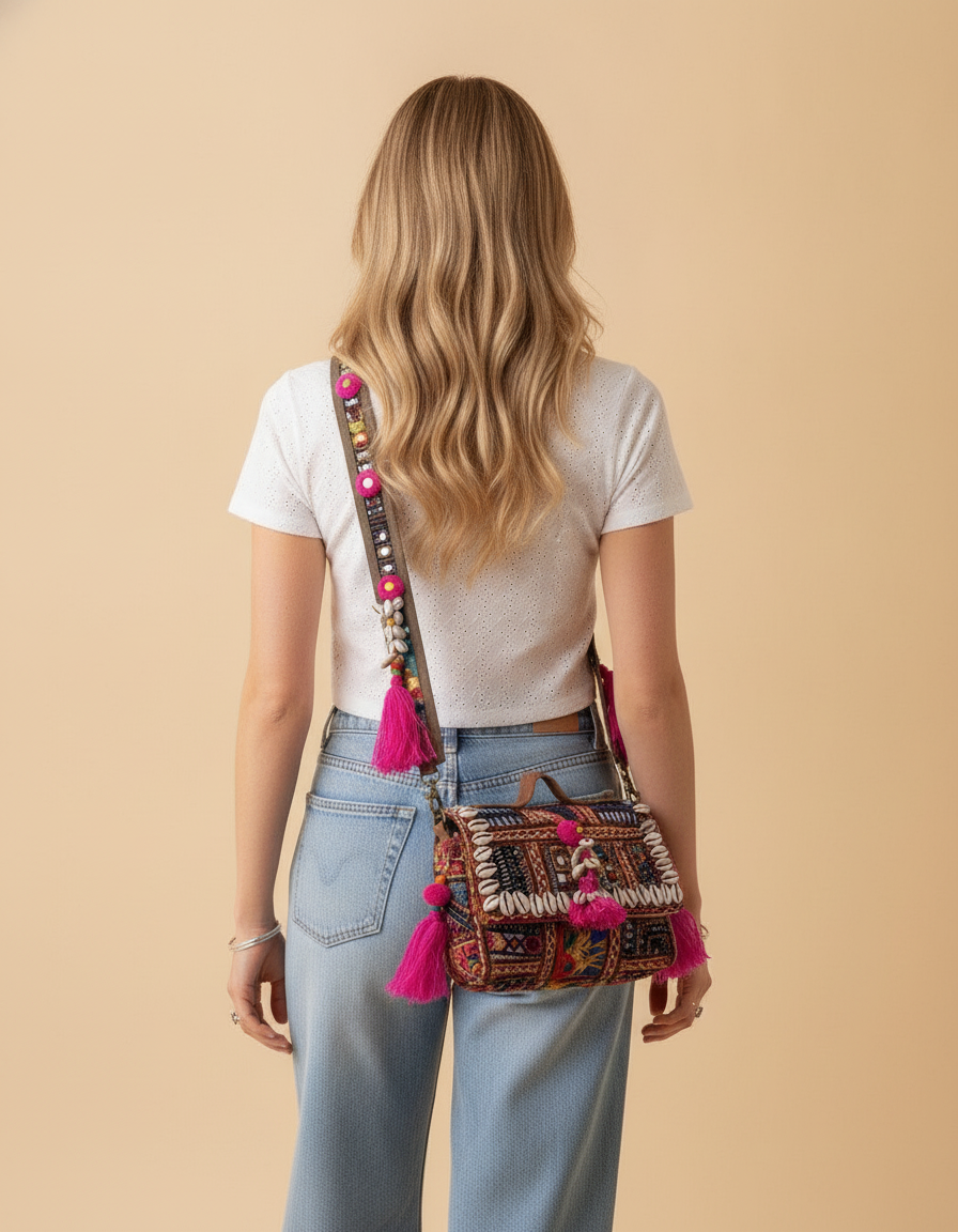 Shell Tassel Handcrafted Crossbody Bag — Rani Rang (Mini)