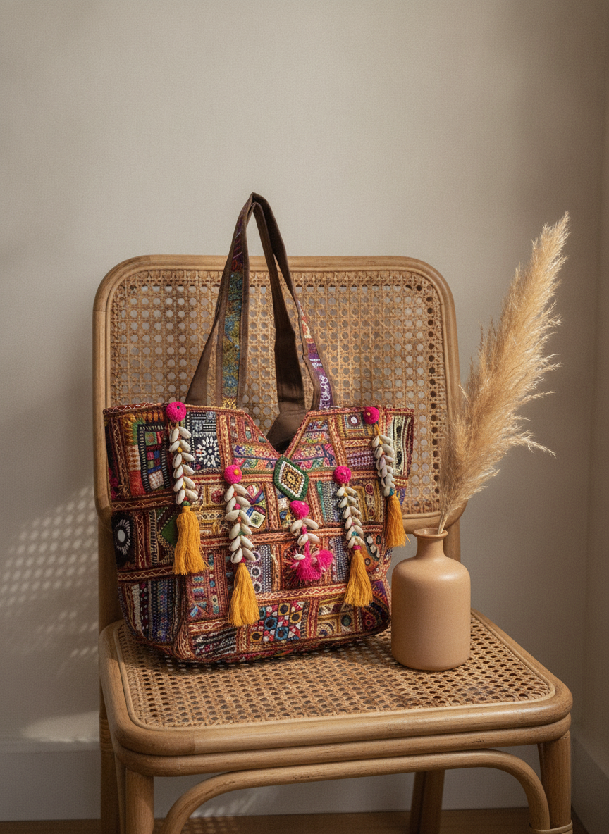 Shell Tassel Handcrafted Oversized Tote Bag — Bronze Pathway