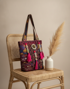 Shell Tassel Handcrafted Tote Bag — Merlot Fringe