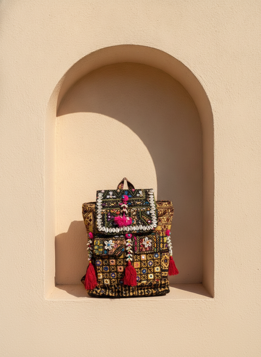 Shell Tassel Handcrafted Backpack — Onyx Compass