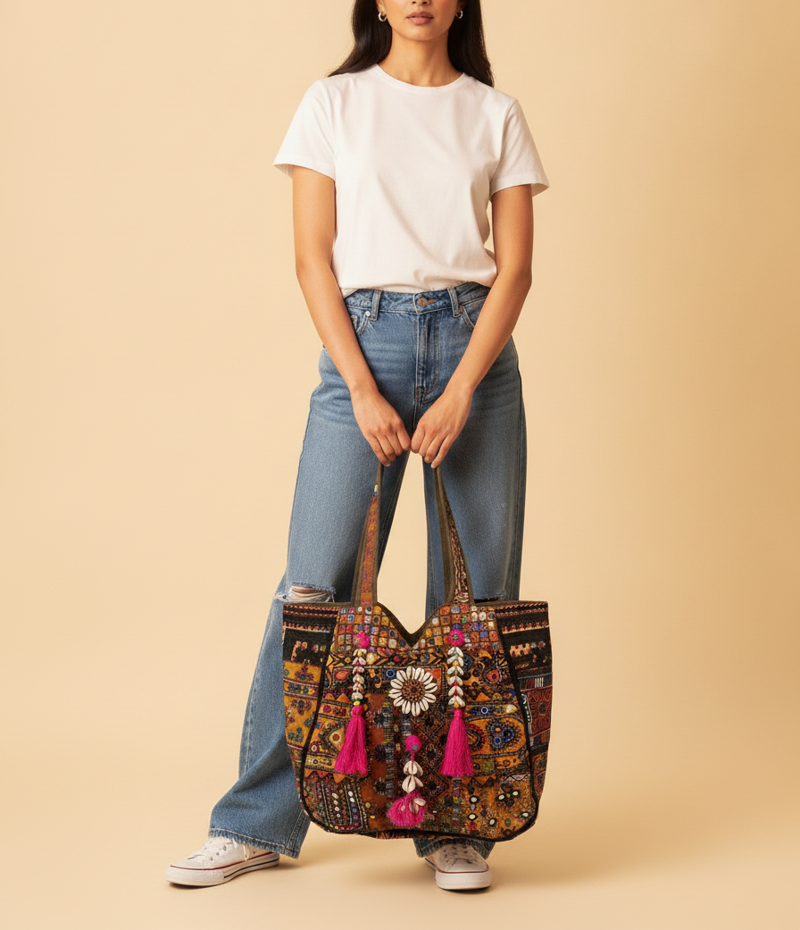Shell Tassel Handcrafted Oversized Tote Bag — Chestnut Expedition