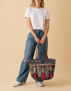 Shell Tassel Handcrafted Tote Bag — Charcoal Tapestry