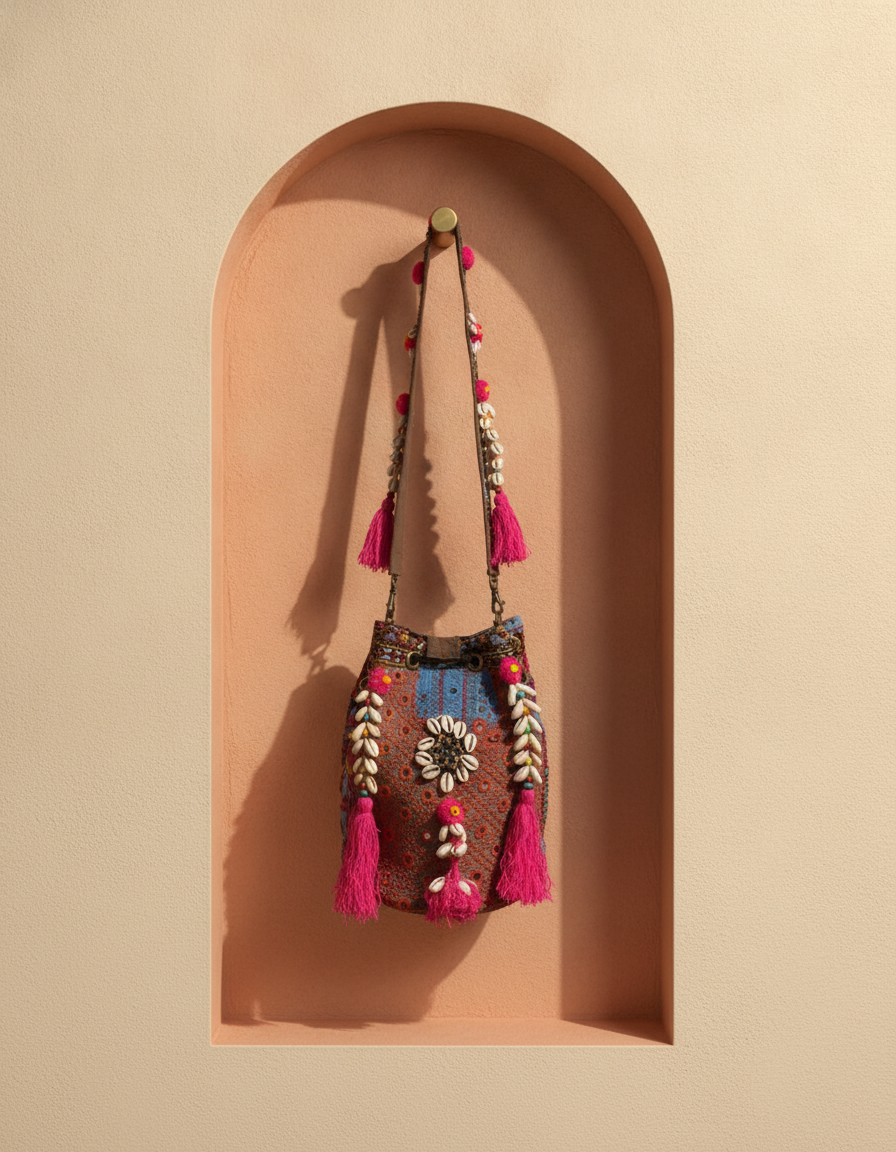 Shell Tassel Handcrafted Bucket Bag — Mauve Aura (Medium)