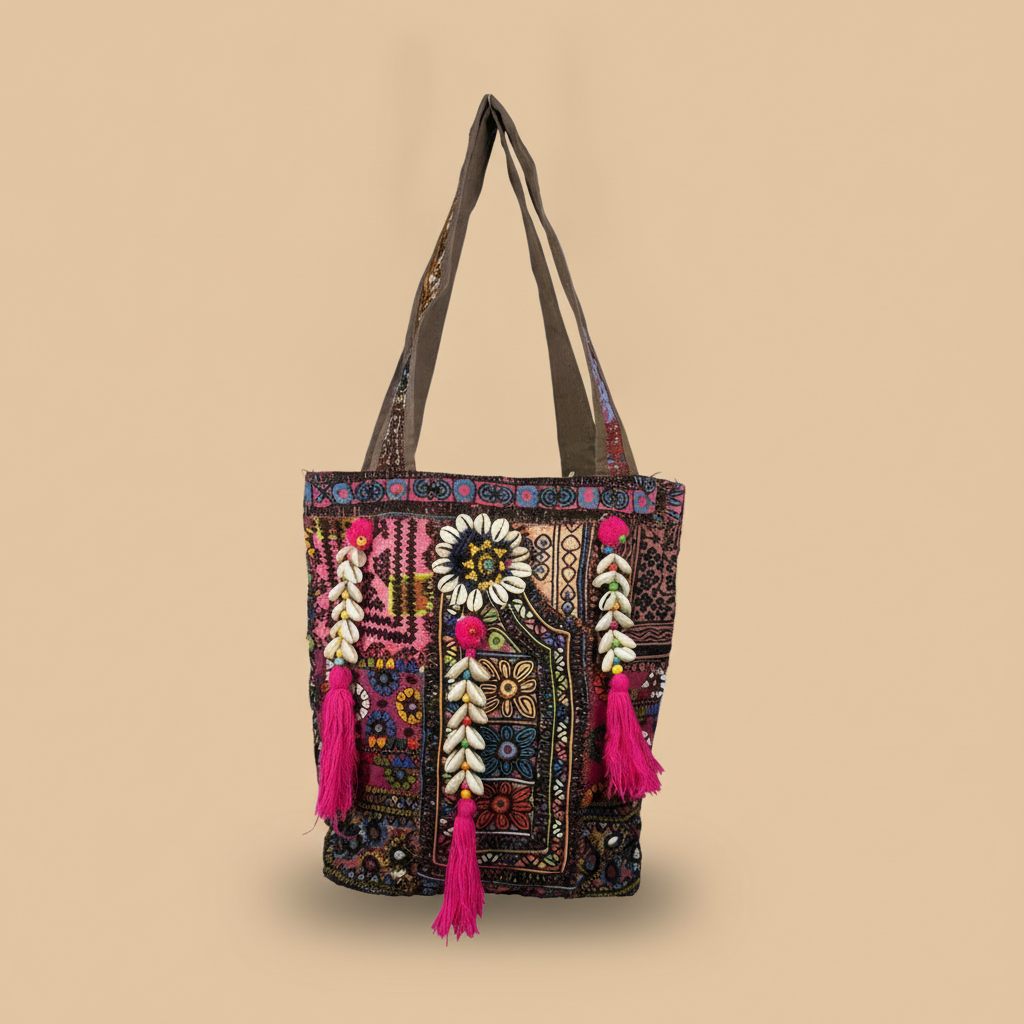 Shell Tassel Handcrafted Tote Bag — Dusk Mosaic