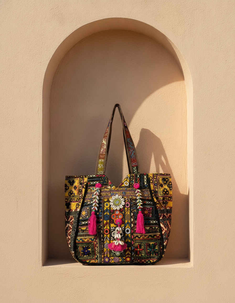 Shell Tassel Handcrafted Oversized Tote Bag — Amber Horizon