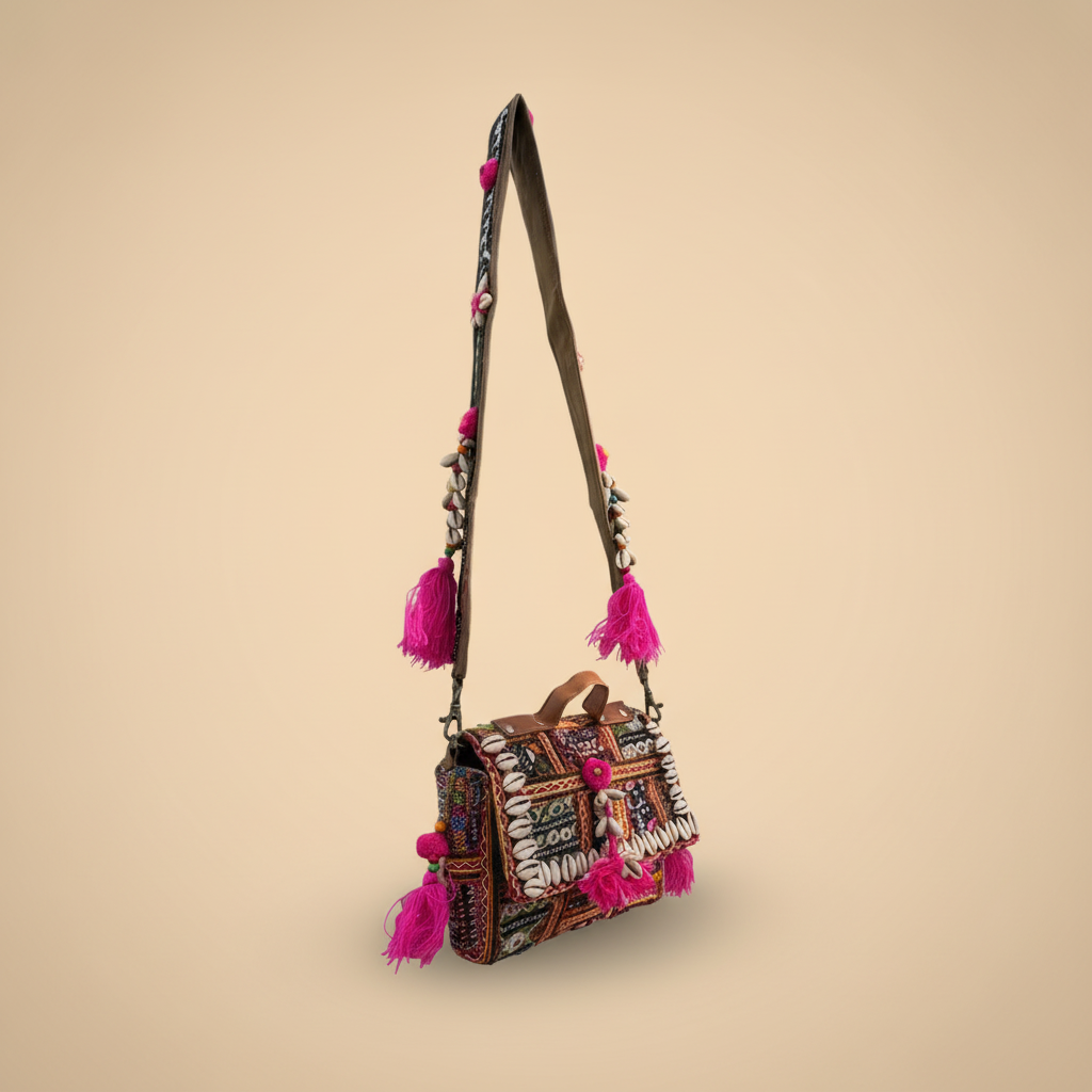 Shell Tassel Handcrafted Crossbody Bag — Gulabi Leher (Mini)