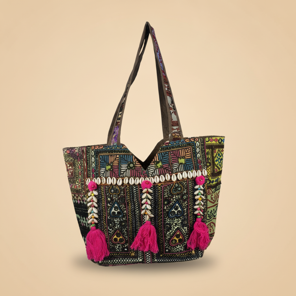 Shell Tassel Handcrafted Tote Bag — Bronze Tapestry