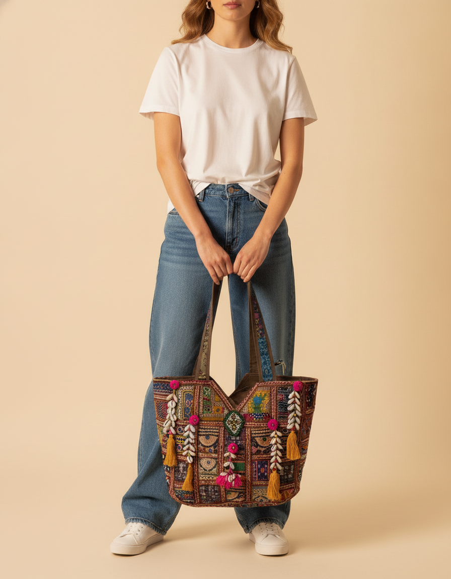 Shell Tassel Handcrafted Oversized Tote Bag — Umber Atlas
