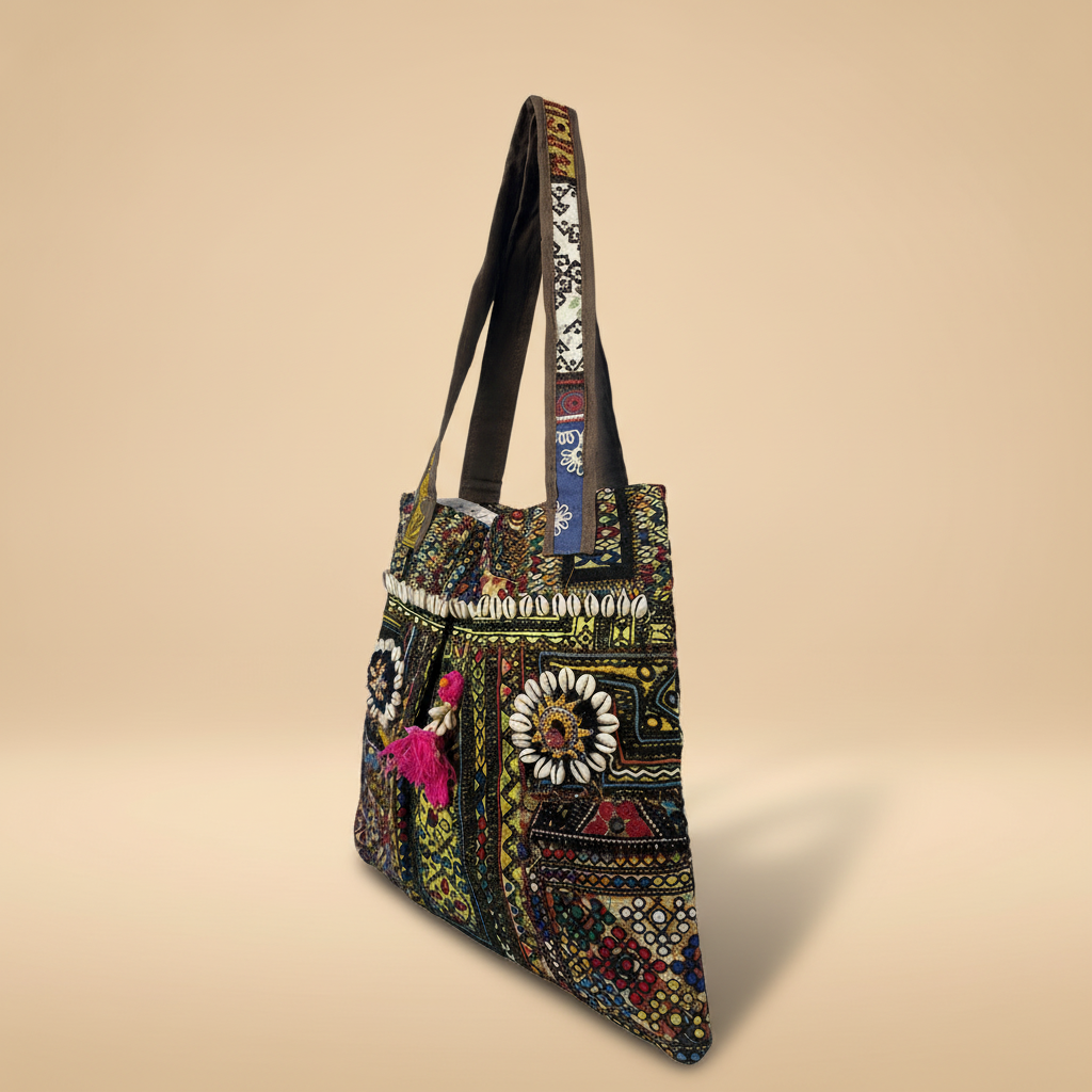 Shell Tassel Handcrafted Tote Bag — Emerald Darbar