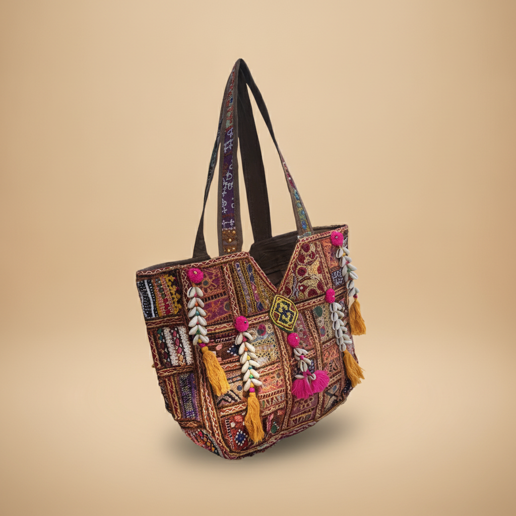 Shell Tassel Handcrafted Oversized Tote Bag — Henna Journey