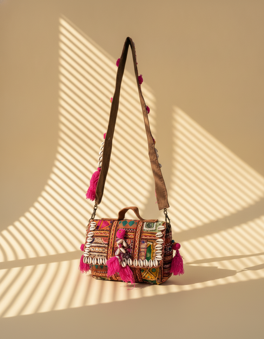 Shell Tassel Handcrafted Crossbody Bag — Mehfil (Mini)