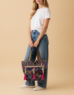 Shell Tassel Handcrafted Tote Bag — Merlot Mosaic