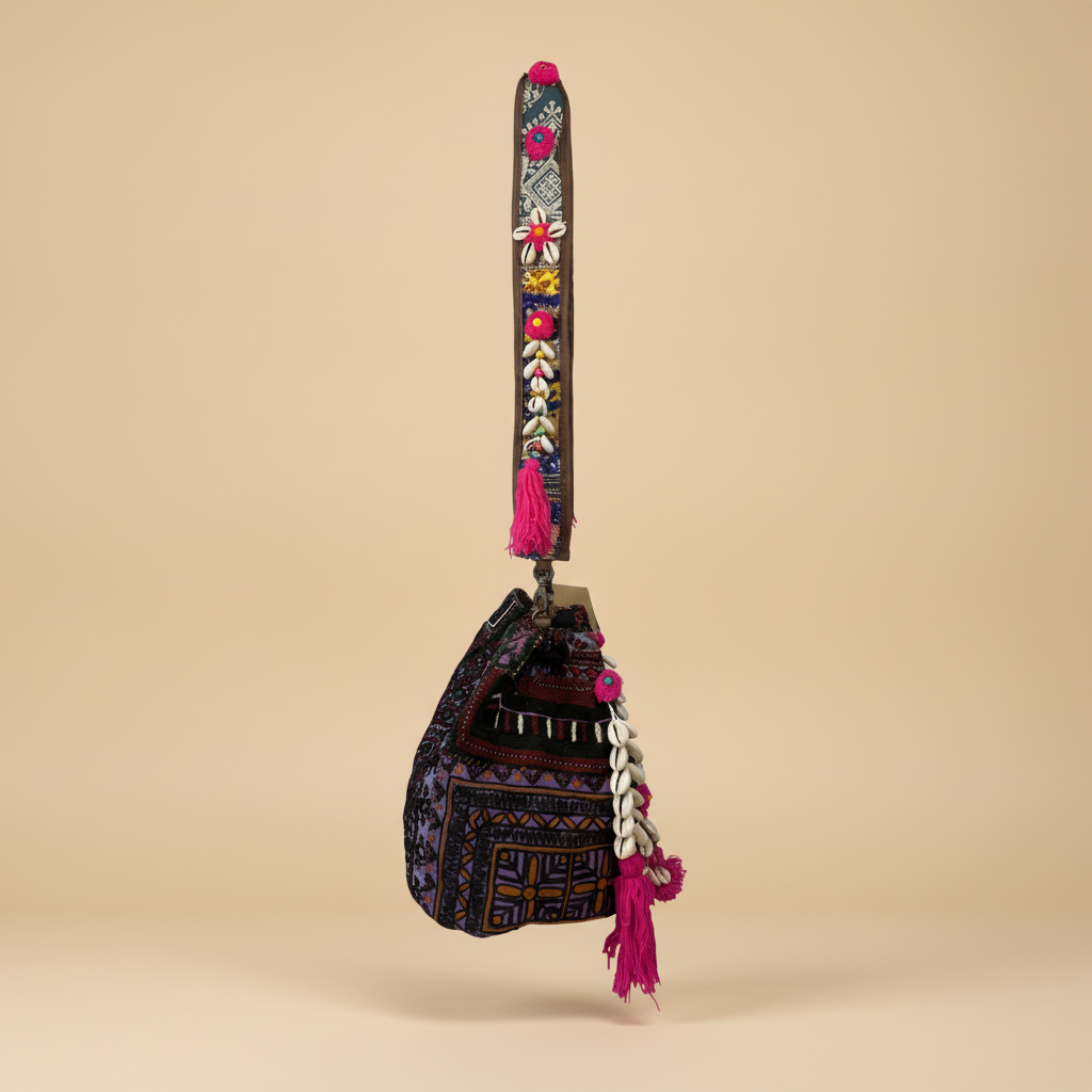 Shell Tassel Handcrafted Bucket Bag — Blackberry Bloom (Medium)