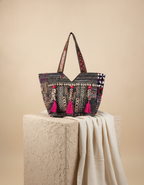 Shell Tassel Handcrafted Tote Bag — Charcoal Tapestry