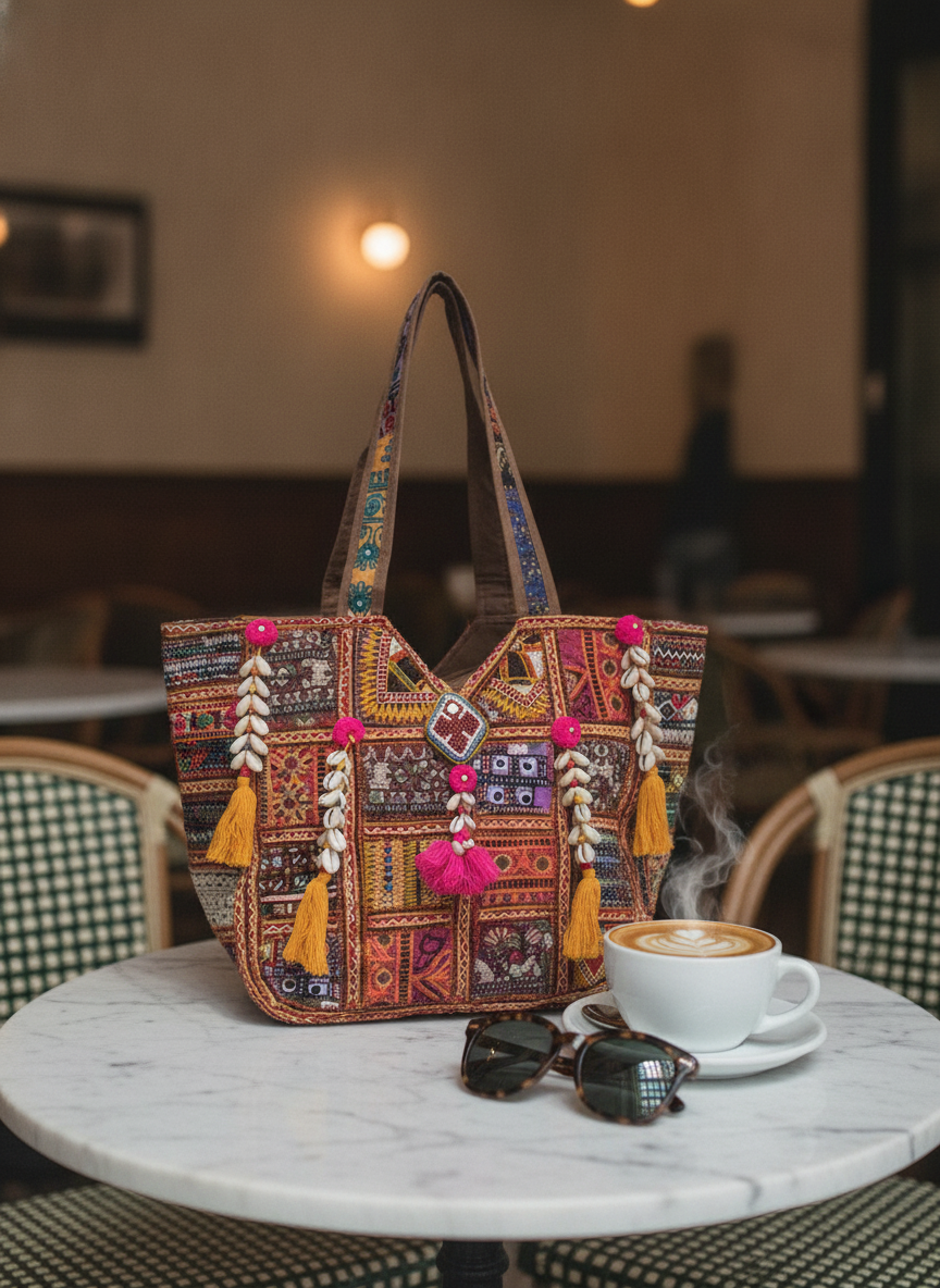 Shell Tassel Handcrafted Oversized Tote Bag — Saffron Traverse