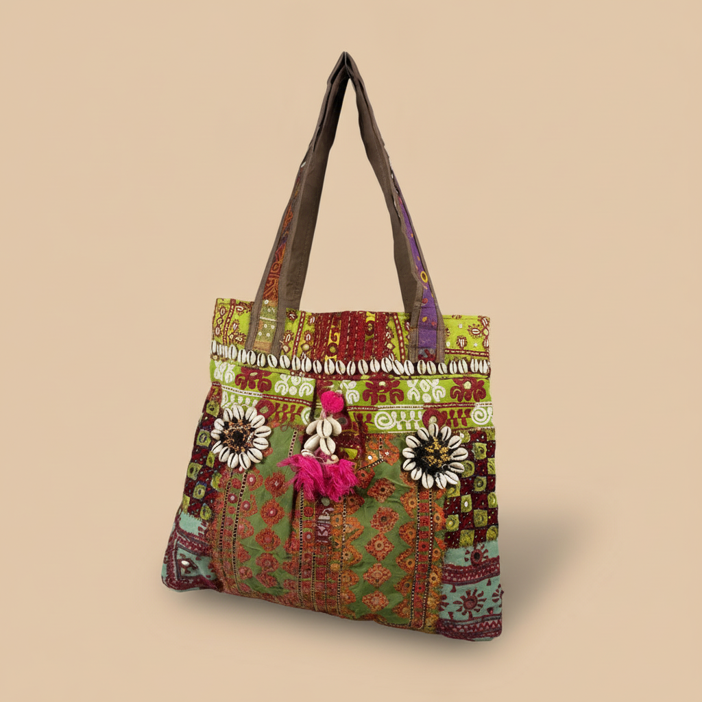 Shell Tassel Handcrafted Tote Bag — Sage Toran