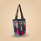 Shell Tassel Handcrafted Tote Bag — Sapphire Mosaic