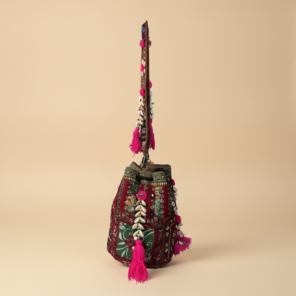 Shell Tassel Handcrafted Bucket Bag — Cocoa Bloom (Medium)