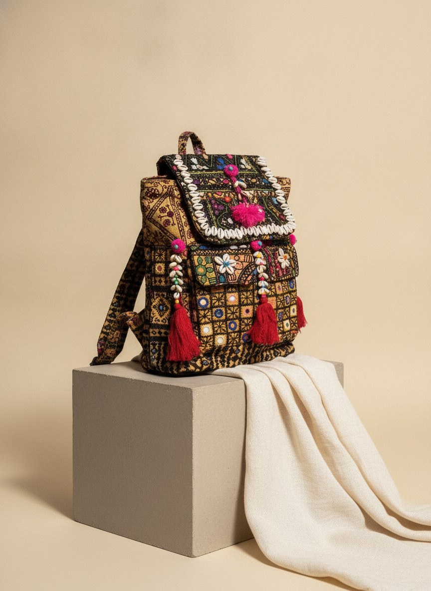 Shell Tassel Handcrafted Backpack — Onyx Compass