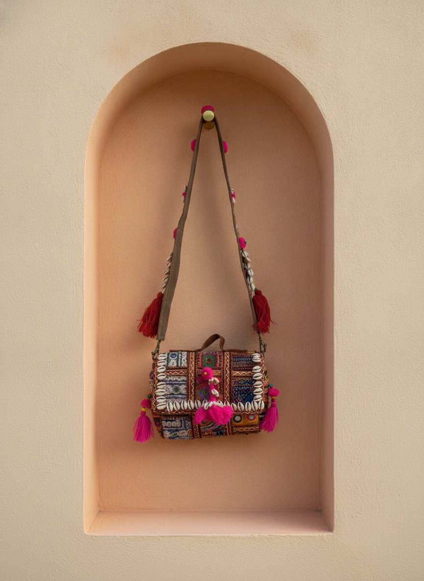 Shell Tassel Handcrafted Crossbody Bag — Laal Dori (Mini)