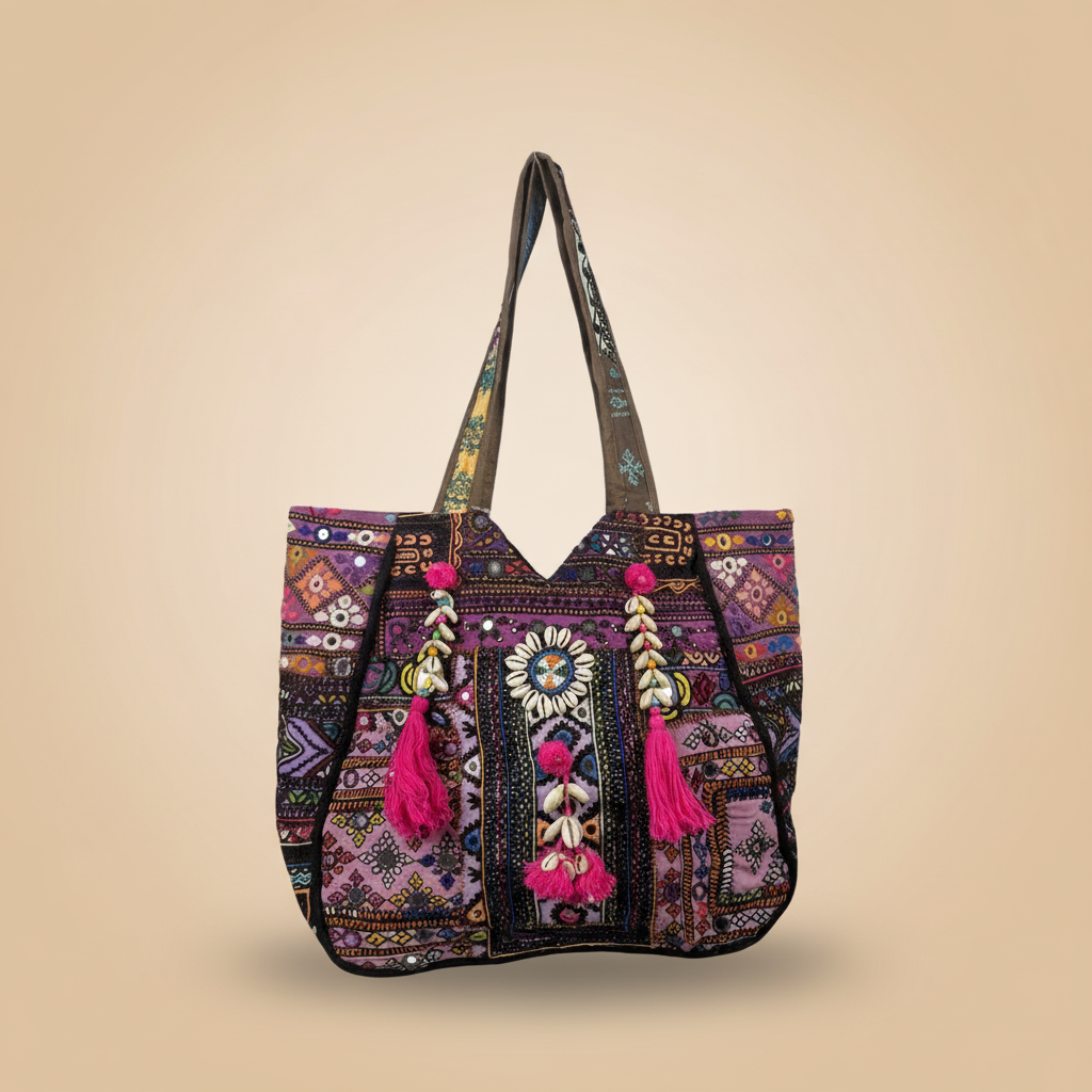 Shell Tassel Handcrafted Oversized Tote Bag — Orchid Odyssey