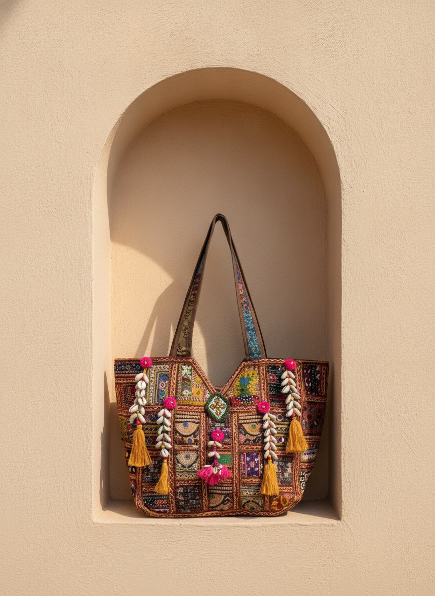 Shell Tassel Handcrafted Oversized Tote Bag — Umber Atlas