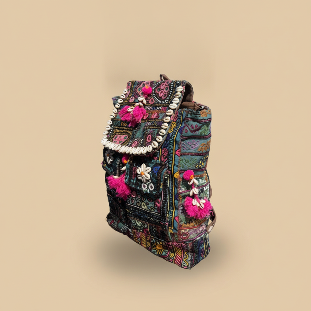 Shell Tassel Handcrafted Backpack — Indigo Passage