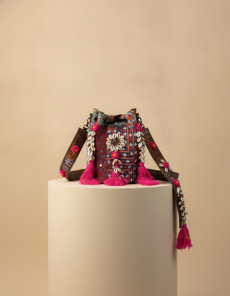 Shell Tassel Handcrafted Bucket Bag — Chestnut Bloom (Medium)