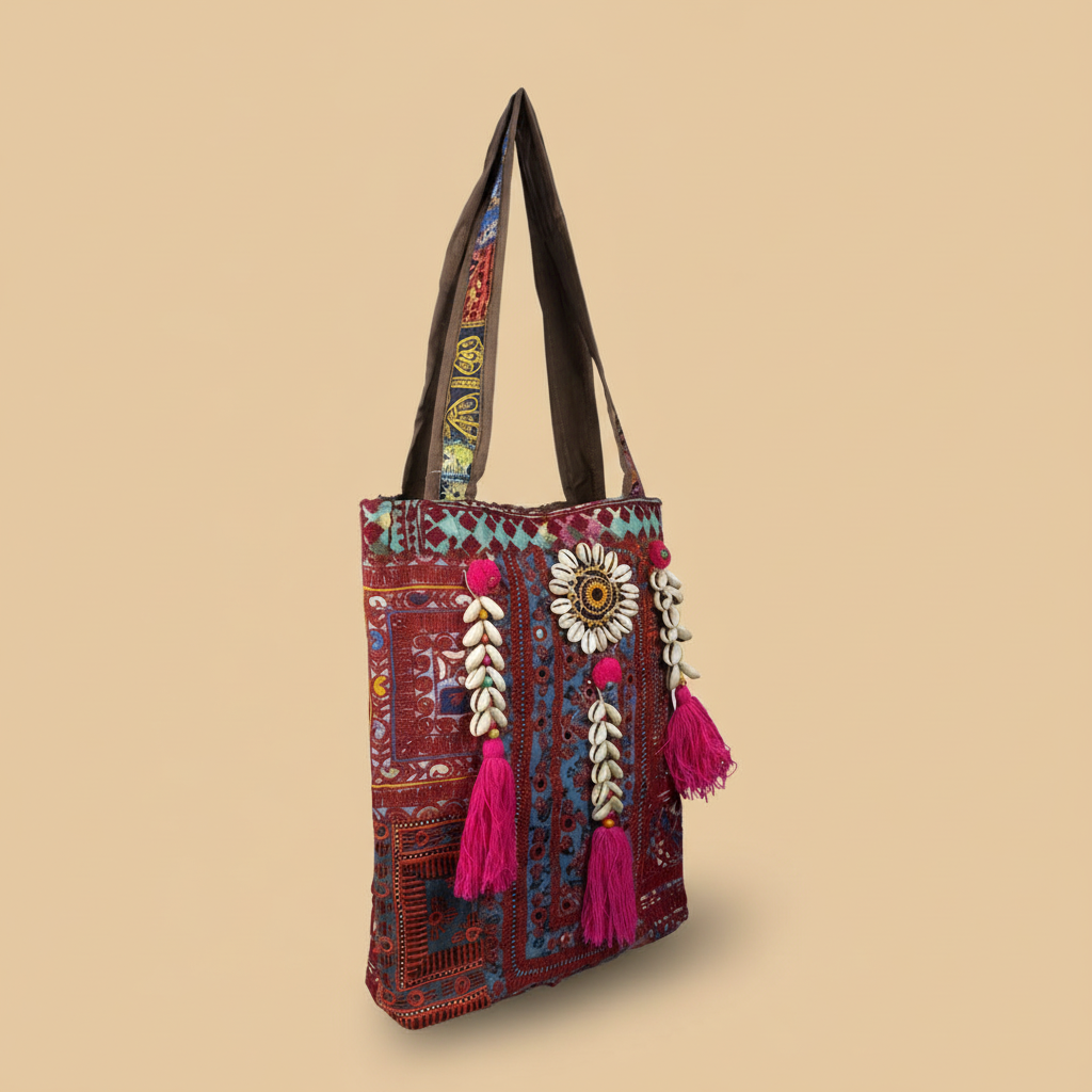 Shell Tassel Handcrafted Tote Bag — Garnet Fringe
