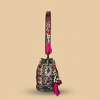 Shell Tassel Handcrafted Bucket Bag — Currant Bloom (Medium)