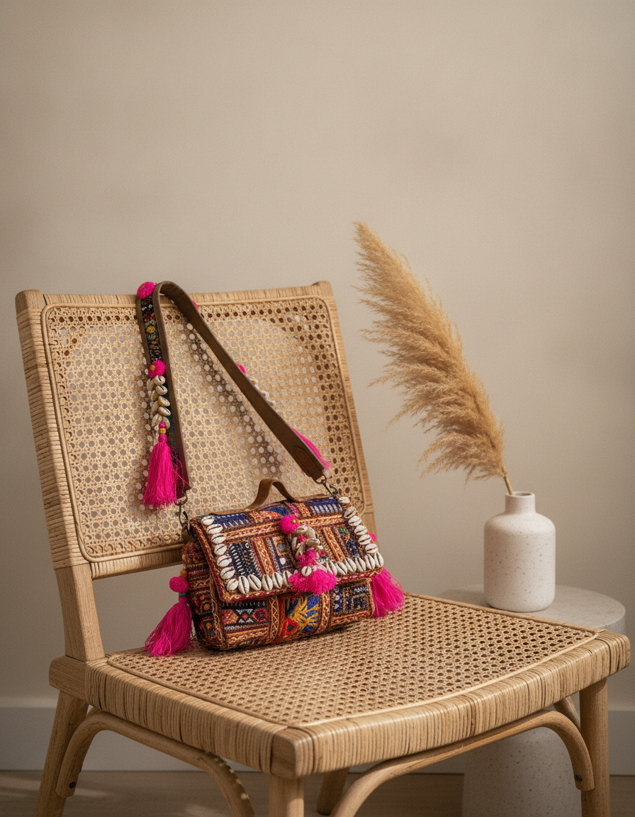 Shell Tassel Handcrafted Crossbody Bag — Rani Rang (Mini)