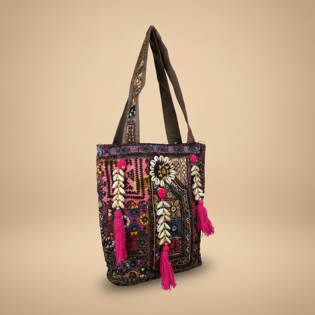Shell Tassel Handcrafted Tote Bag — Dusk Mosaic