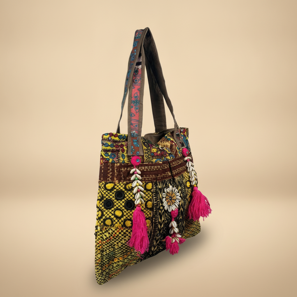 Shell Tassel Handcrafted Tote Bag — Moss Rajwada