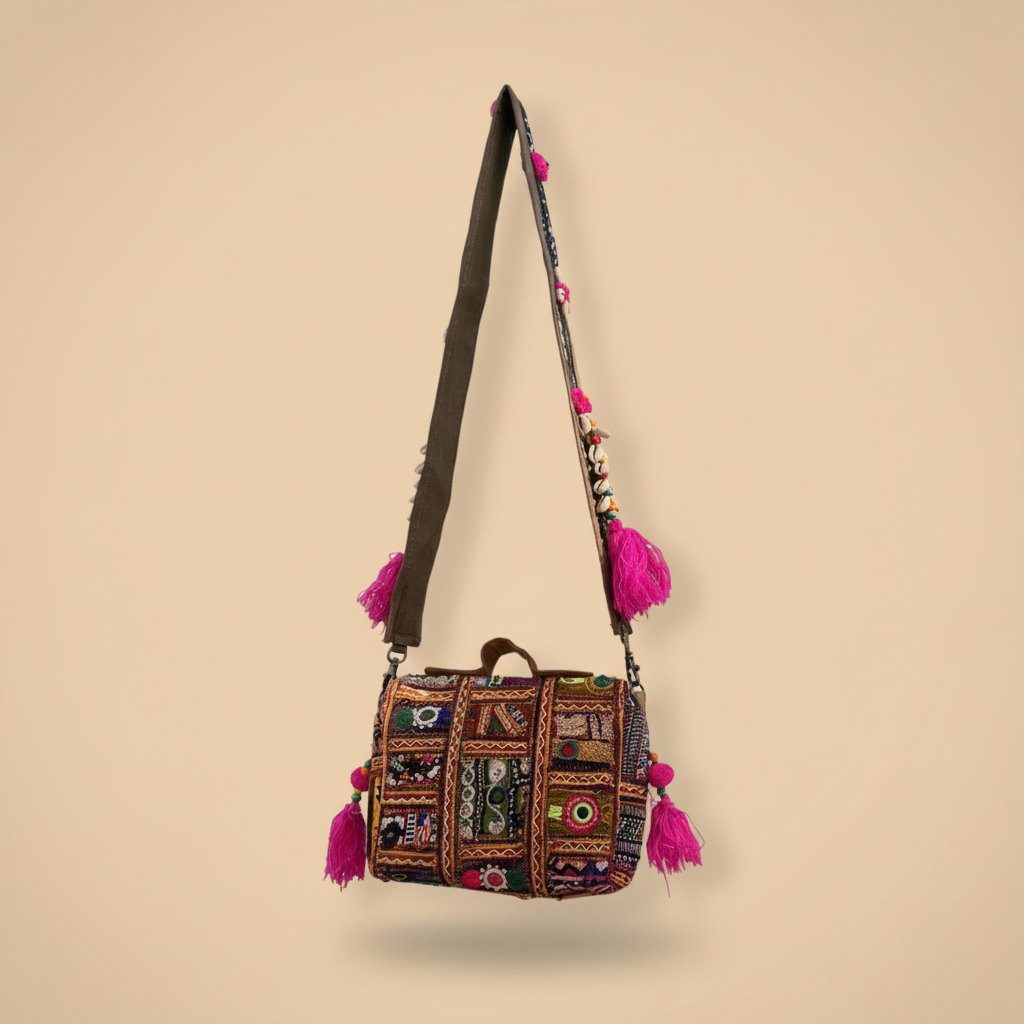 Shell Tassel Handcrafted Crossbody Bag — Gulabi Leher (Mini)