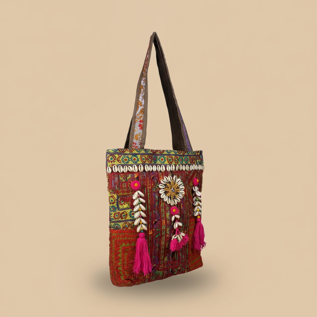 Shell Tassel Handcrafted Tote Bag — Twilight Mosaic