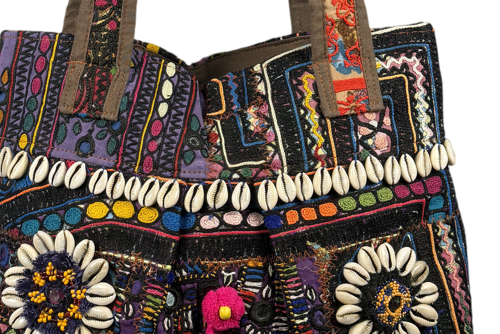 Shell Tassel Handcrafted Tote Bag — Midnight Jharokha