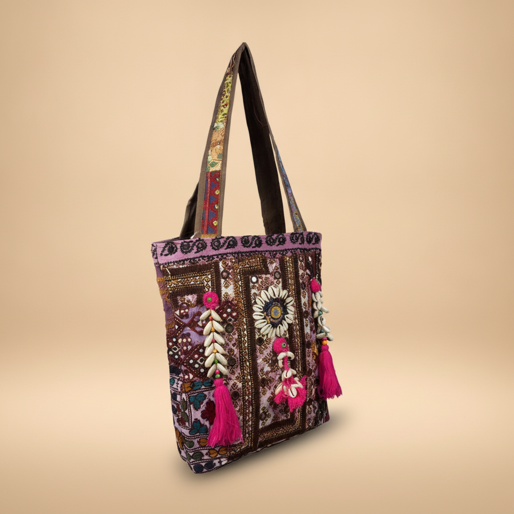Shell Tassel Handcrafted Tote Bag — Mahogany Fringe