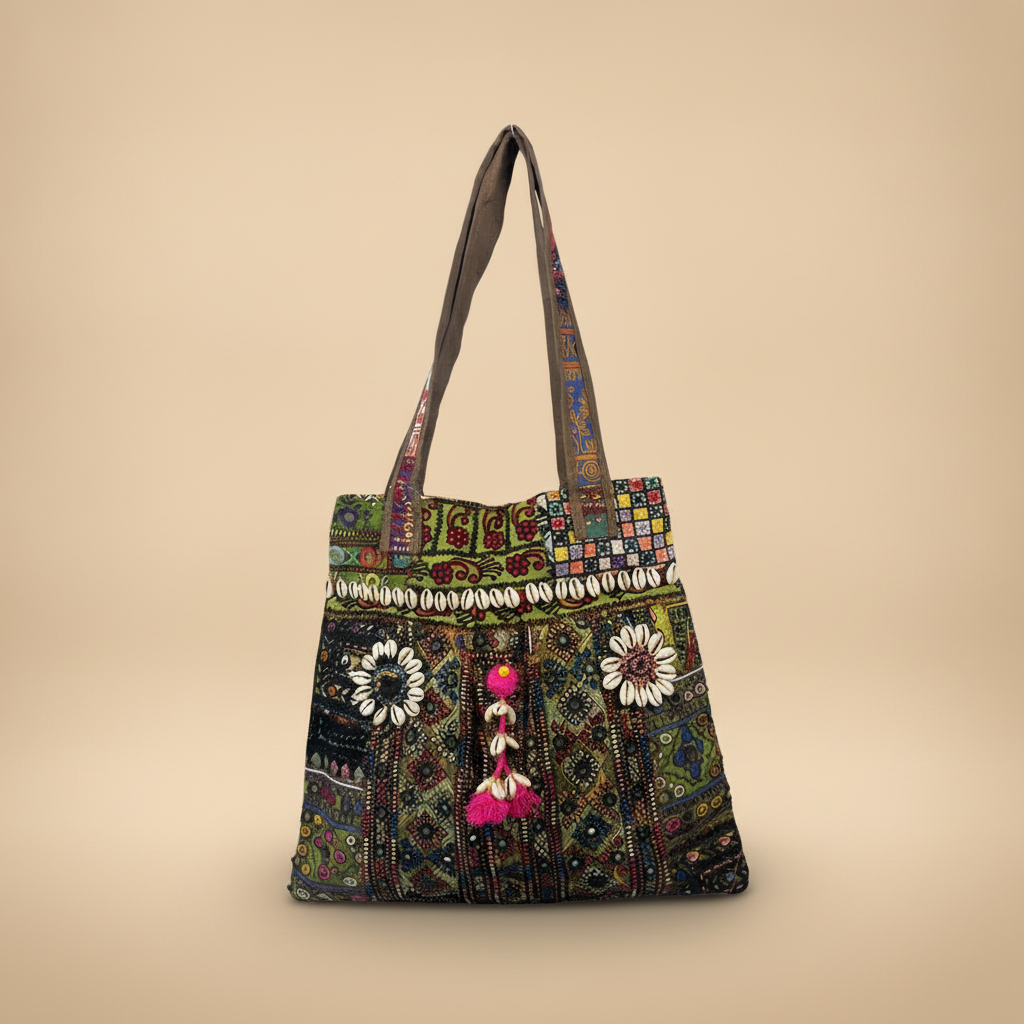 Shell Tassel Handcrafted Tote Bag — Olive Darbar