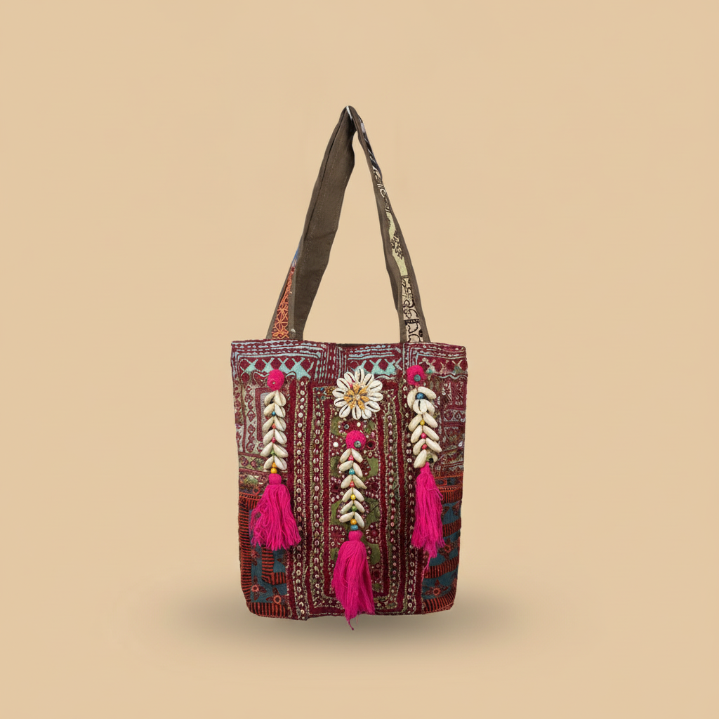 Shell Tassel Handcrafted Tote Bag — Umber Fringe
