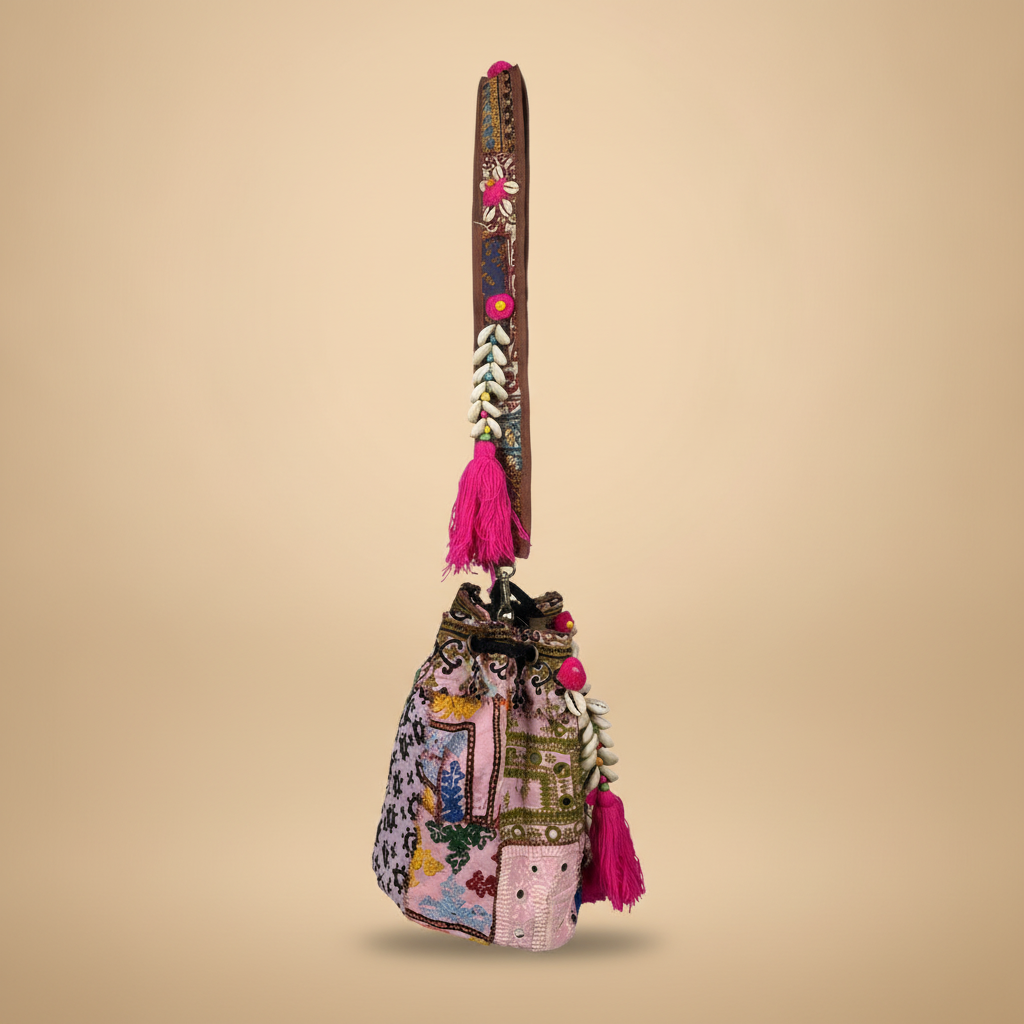 Shell Tassel Handcrafted Bucket Bag — Mulberry Bloom (Medium)